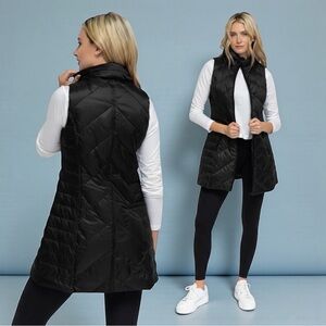 NWT Anorak Women’s Black Duck Down Long Quilted Vest W/Storage Pouch Size S